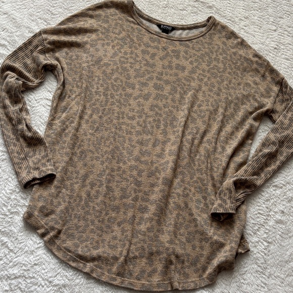 Buffalo David Bitton Tops - Distressed Leopard Print Long Sleeve Top
